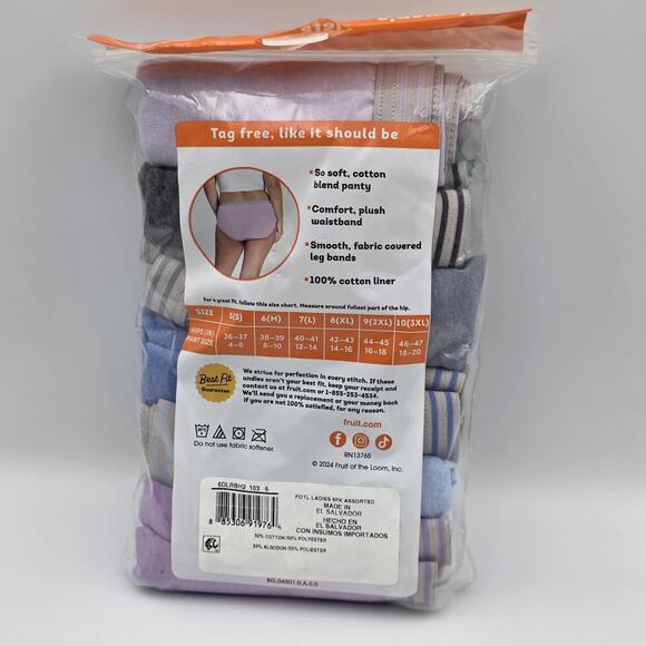 Fruit Of The Loom Womens 6-Pack Low-Rise Briefs Size 6/M Breathable Cotton - Picture 2 of 2